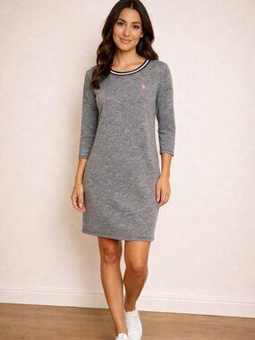U.S. Polo Assn Gray Heather Dress Large 3/4 Sleeve Casual Logo Stretch Size L